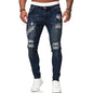 Fashion Street Style Ripped Skinny Jeans Men Vintage Wash Solid Denim Trouser Mens Casual Slim Fit Pencil Denim Pants